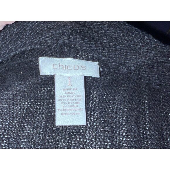 Chicos Black Open Front Cardigan Sweater With Ombre Metallic Detail Sz 1 (Medium - Picture 4 of 9